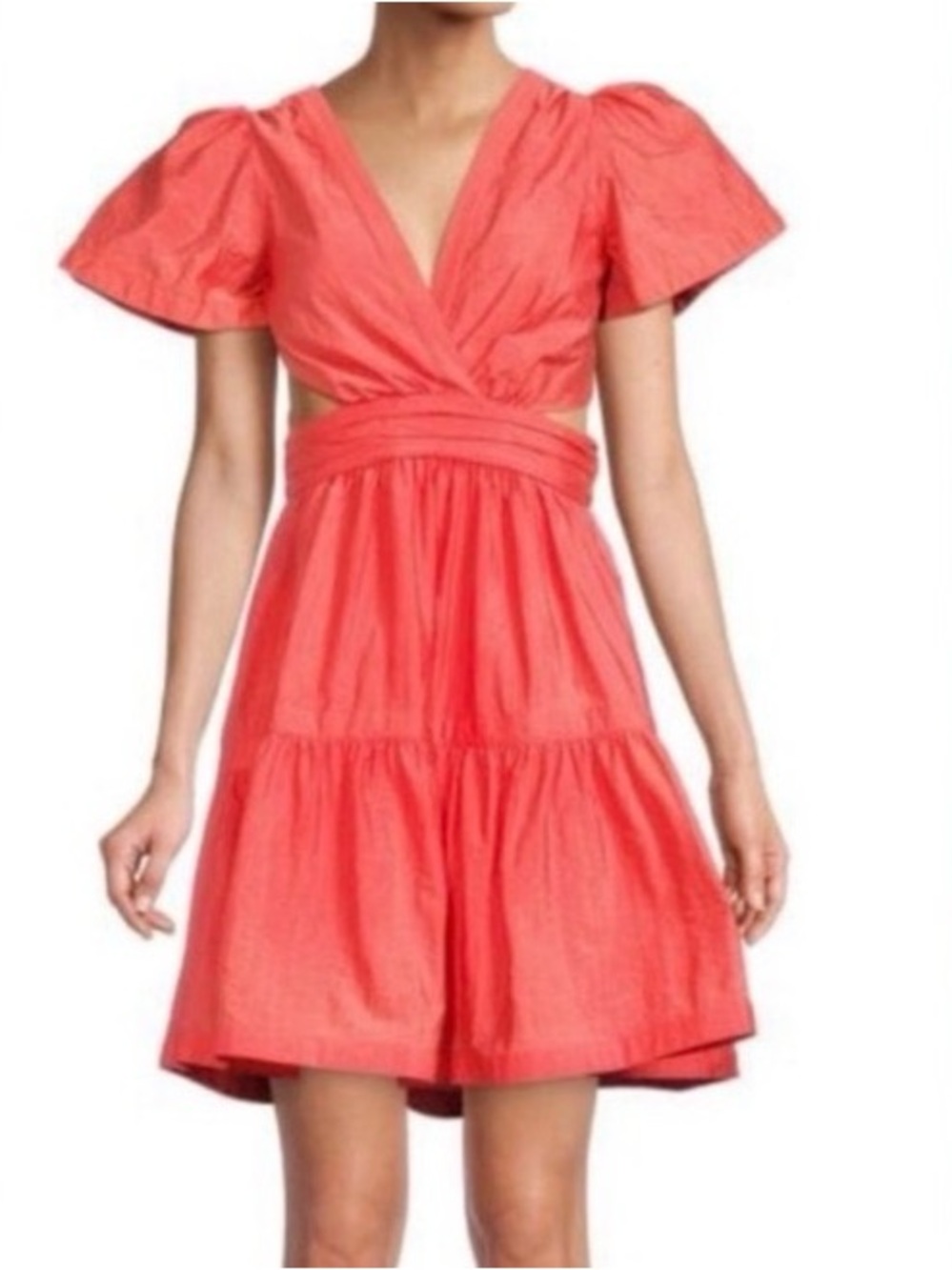 Cinq à Sept Coral Mini Puff Sleeve with Side Cutouts Dress 🩷